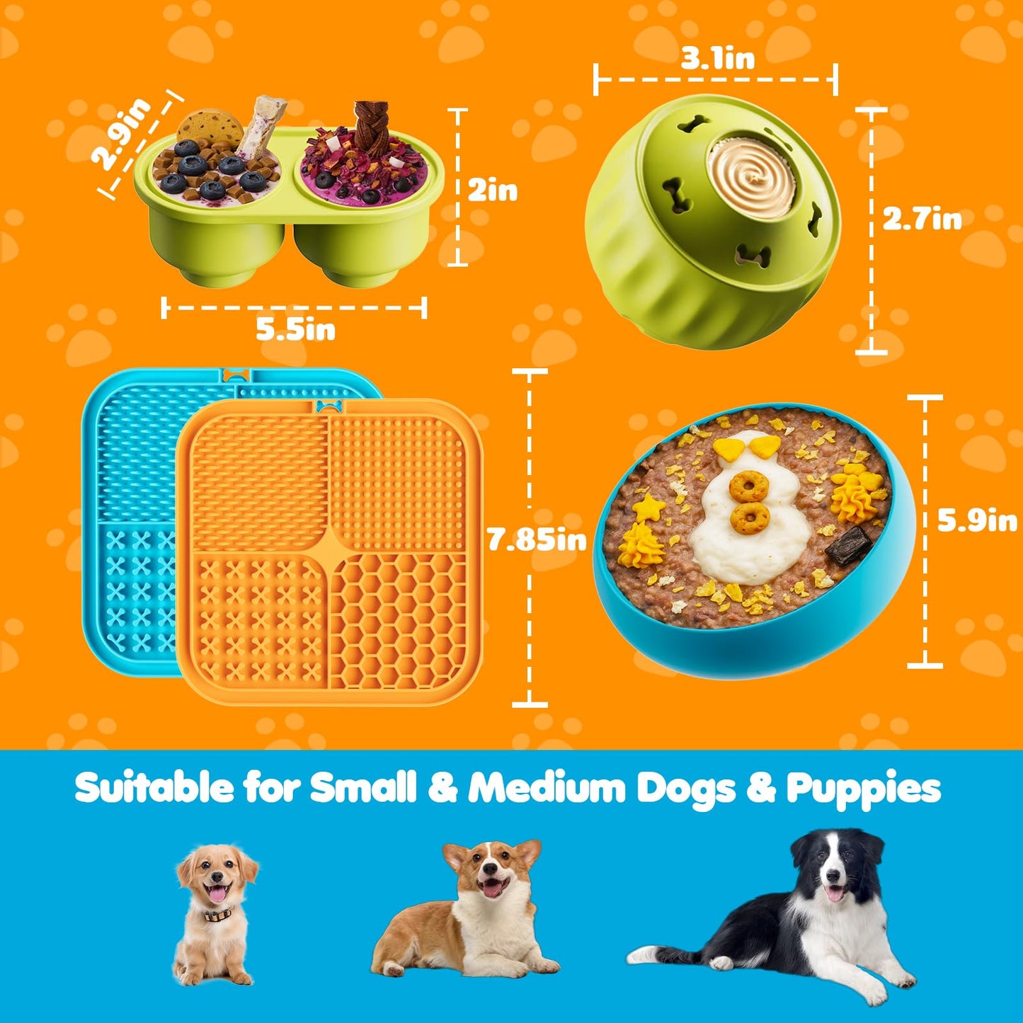 FOXMM 6-in-1 Dog Enrichment Toys Set - Lick Mat, Ball & Bowl with Peanut Butter, Frozen Treat Cognitive Dog Toys for Anxiety Relief & Mental Stimulation | Slow Feeding for Small/Medium Dogs & Puppies