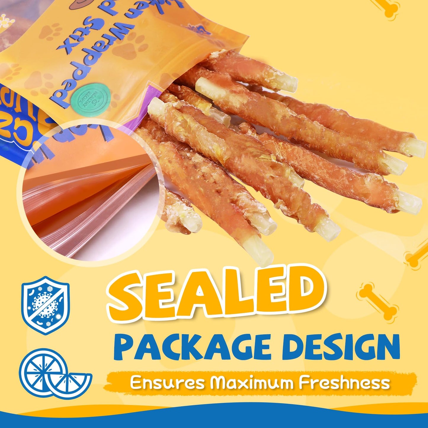 Gazeupon Rawhide Free Dog Treats, Chicken Wrapped Cod Sticks, Healthy Training Treats, Soft Chewy Snacks for Small Dogs w/Glucosamine Chondroitin, Low Fat