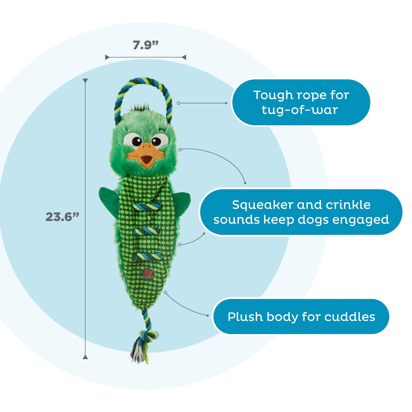 Outward Hound Ropiez Rope Interactive Dog Tug Toy for Tugging Squeaky Fun, 23.6 Inch Mallard, Green, Large