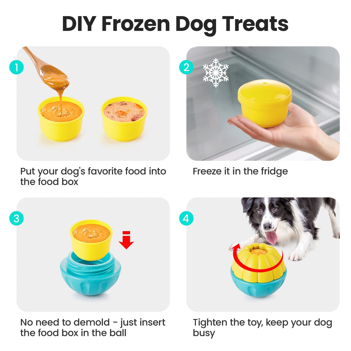Potaroma Frozen Treat Dog Toys Enrichment Ball, Interactive Durable and Safe Puppy Chew Toy, Slow Feeder Food Dispenser Dog Pup Puzzle for Chewers 4.0 Inches
