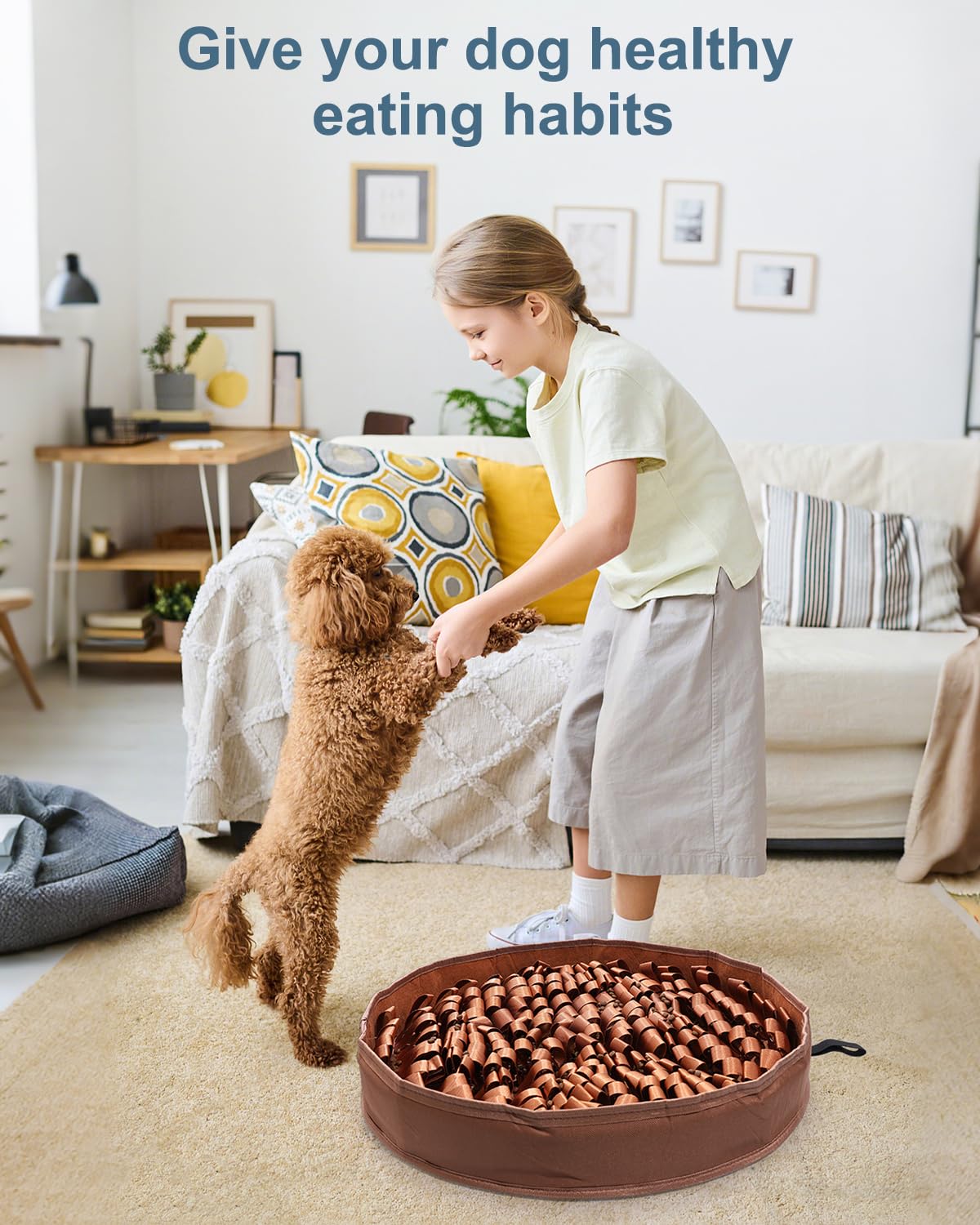 Snuffle Mat for Dogs, Dog Puzzle Mat, Interactive Dog Toys for Enrichment, Sniff Mats with Non-Slip Bottom, Suitable for Breeds and Sizes of Dogs (Brown, 20" X 20")