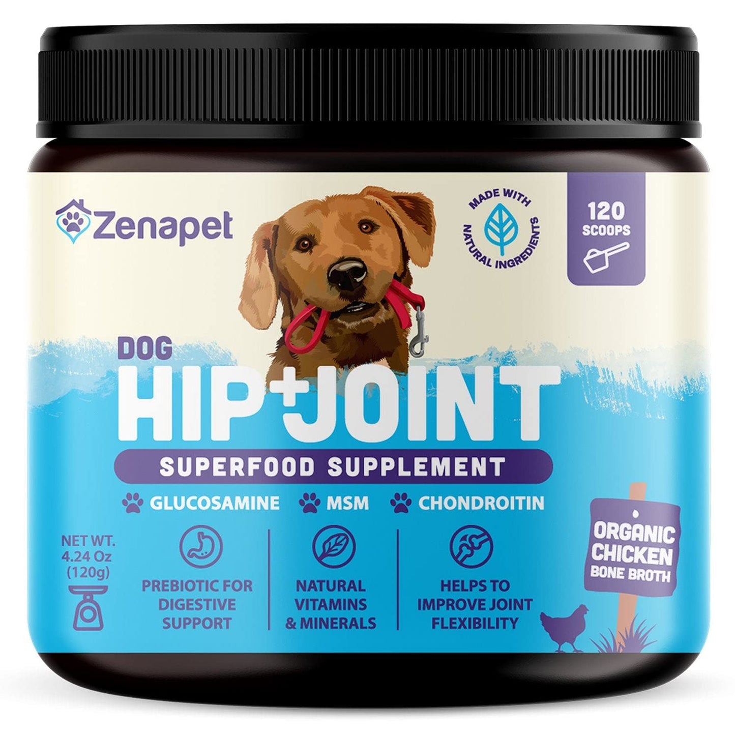 Zenapet Superfood Dog Hip & Joint Supplement for Arthritis Pain Relief, Maximum Strength with Glucosamine & Chondroitin Plus MSM for Pet Mobility Support, Pure Potent & Human Grade