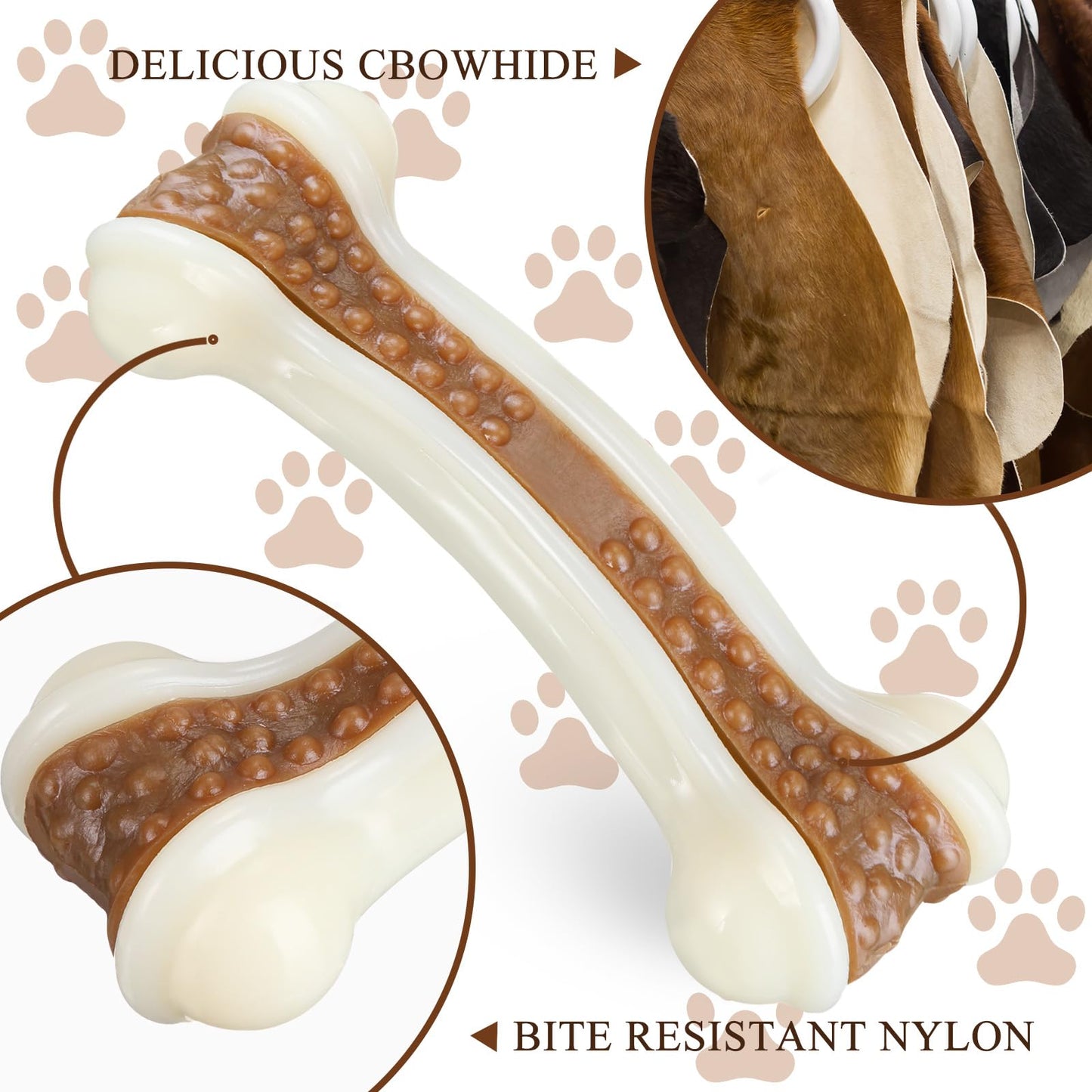 Leyndo 24 Pcs Dog Bones Toys for Aggressive Chewers Tough Nylon Beef Dog Teething Chew Toys for Aggressive Chewers Puppies Medium Large Breeds Teeth Cleaning and Training