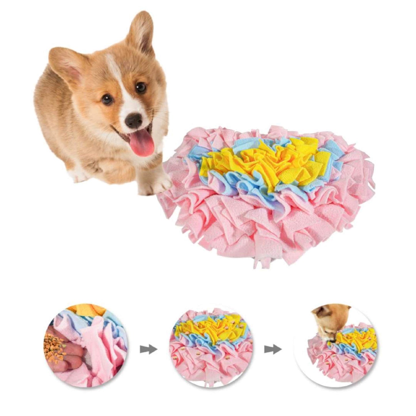 GoFika Small Dogs Slow Feeding Snuffle Foraging Mat Cloth for Puppies and Pets (14" x 11.8") Interactive Puzzle Feeder for Stimulation and Nosework (Pink)