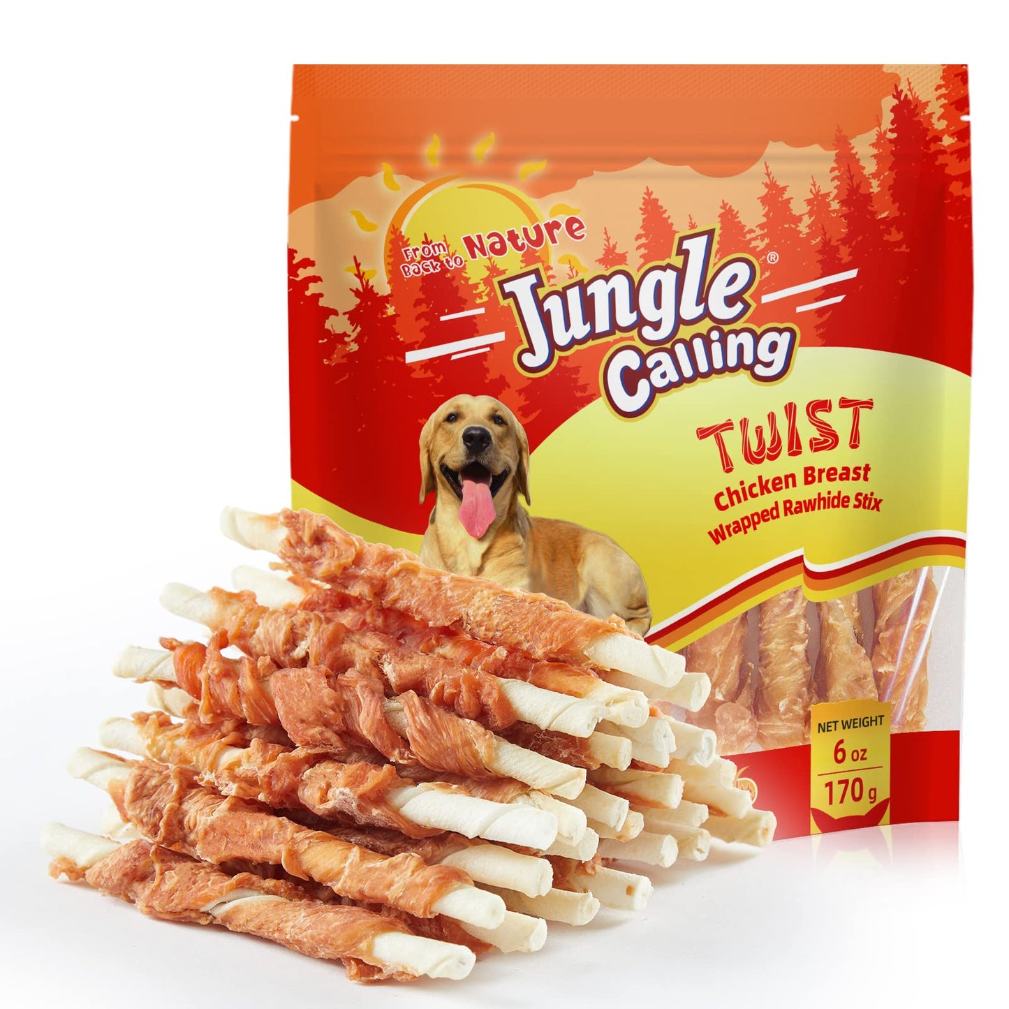 Jungle Calling Dog Treats, Chicken Wrapped Rawhide Sticks for Dogs, Delicious and Nutritious Training Reward Treats and Dog Chews Snacks, 6 oz