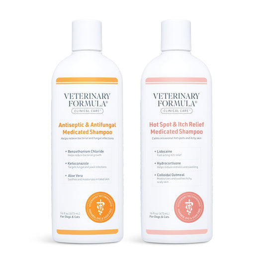 Veterinary Formula Clinical Care Hot Spot & Itch Relief Medicated Shampoo for Dogs and Cats 16oz & Clinical Care Antiseptic and Antifungal Medicated Shampoo for Dogs & Cats