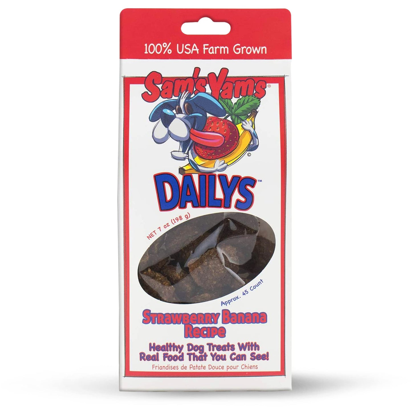 Sams Yams Sweet Potato Dog Treats, Healthy Dog Treats for Large, Medium or Small Breed Dogs, Vegan Sweet Potato Dog Chews Made in USA - Sam's Yams DAILY's Strawberry Banana Recipe Dog Snacks, 7oz