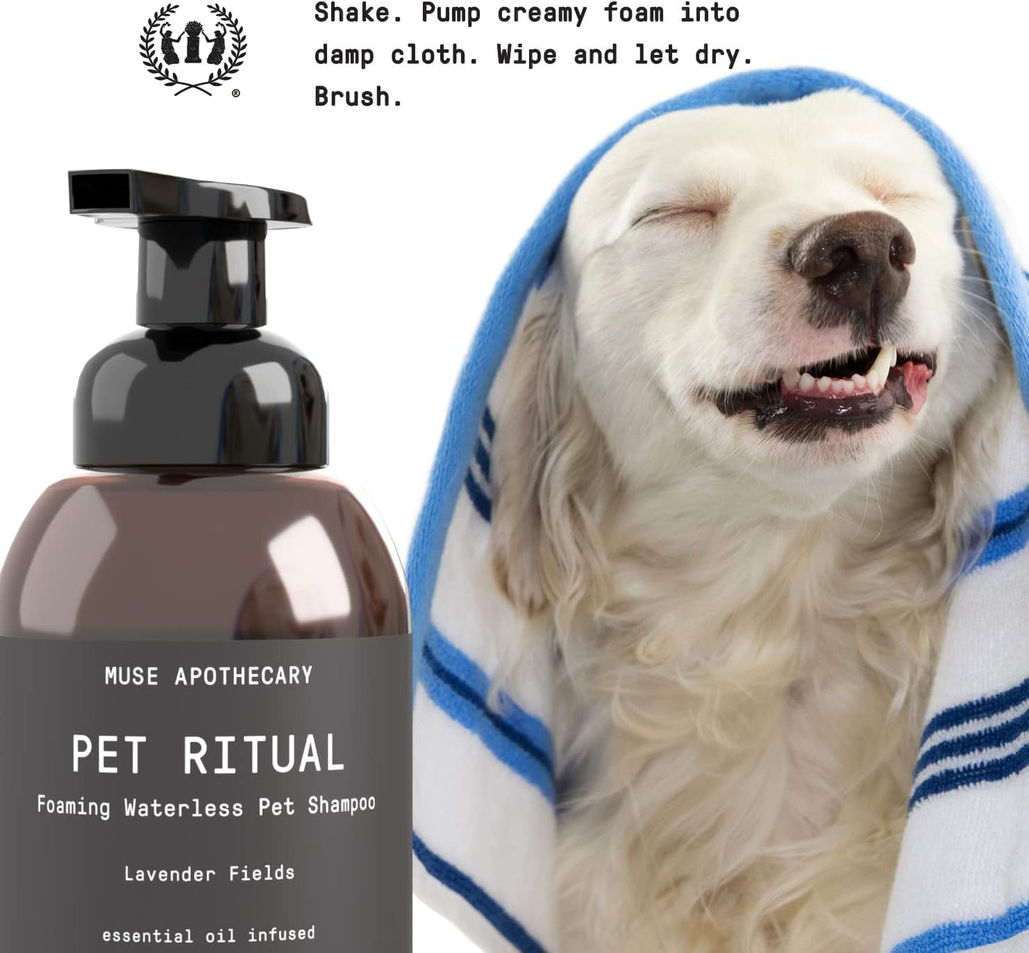 Muse Apothecary Pet Ritual Foaming Waterless Shampoo for Dogs, Waterless Dog Shampoo Foam, No Rinse Dog Shampoo, Waterless Dog Shampoo for Large Dogs - Essential Oils Infused, 11.5oz Fresh Bouquet