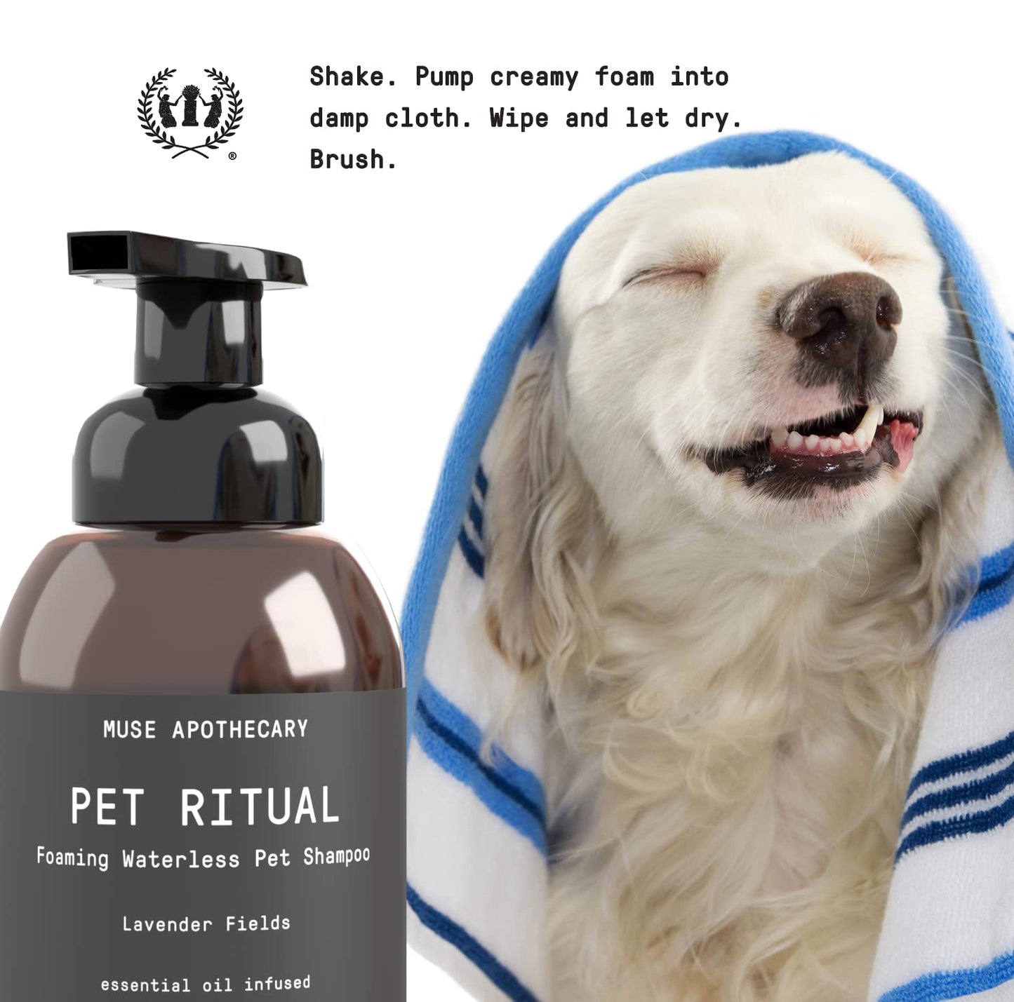 Muse Apothecary Pet Ritual Foaming Waterless Shampoo for Dogs, Waterless Dog Shampoo Foam, No Rinse Dog Shampoo, Waterless Dog Shampoo for Large Dogs - Essential Oils Infused, 11.5oz Fresh Bouquet
