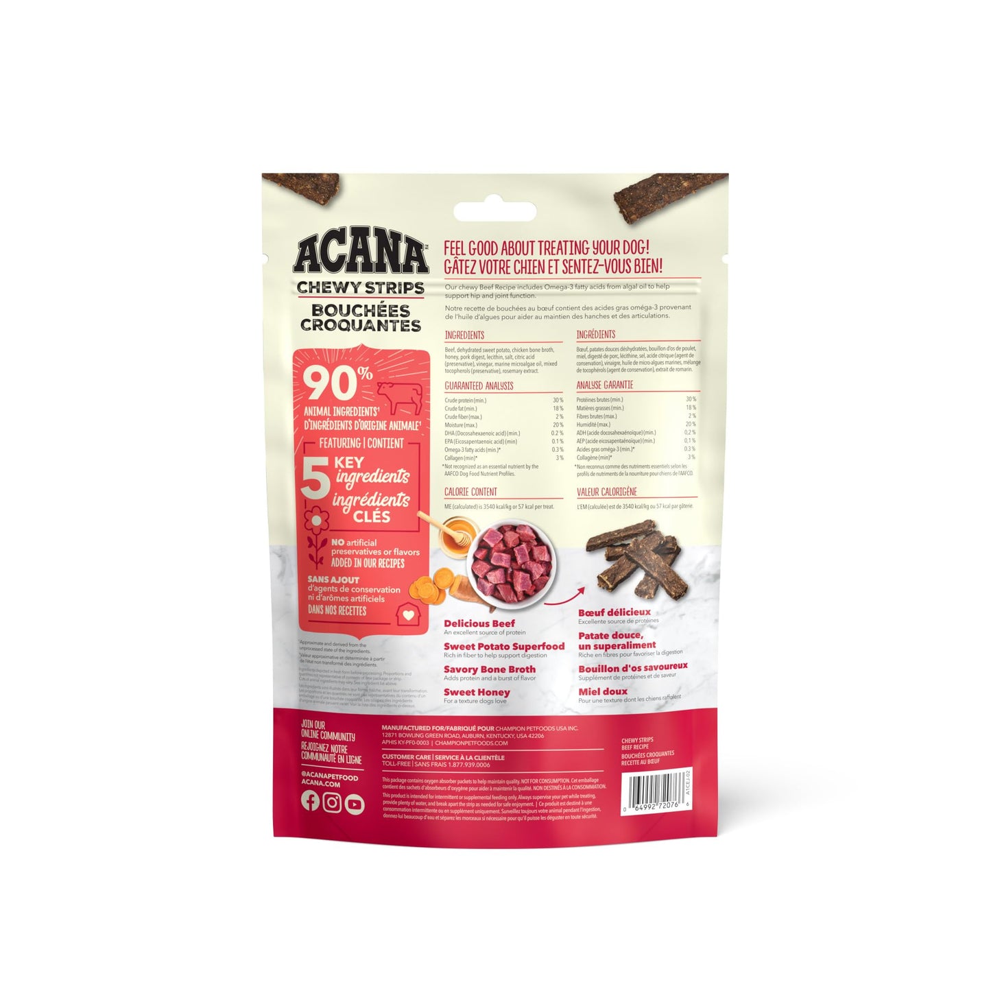 ACANA Chewy Strips Limited Ingredient Dog Treats Beef Recipe with Hip & Joint Support 4oz Bag