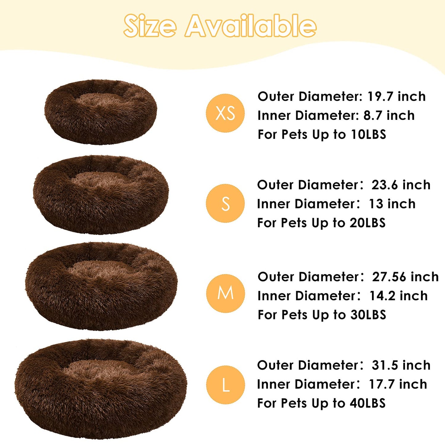 SlowTon Calming Dog Bed for Small Dogs Cats, Donut Cuddler Cozy Warm Anti-Anxiety Dog Cat Cushion Mat, Ultra Soft Fluffy Plush Round Pet Pillow Non-Slip Bottom Machine Washable(Coffee,X-Small 20")