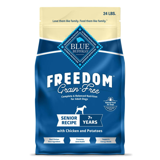 Blue Buffalo Freedom Grain-Free Senior Dry Dog Food, Provides Energy To Stay Active, Made in the USA with Natural Ingredients, Chicken & Potatoes, 24-lb Bag