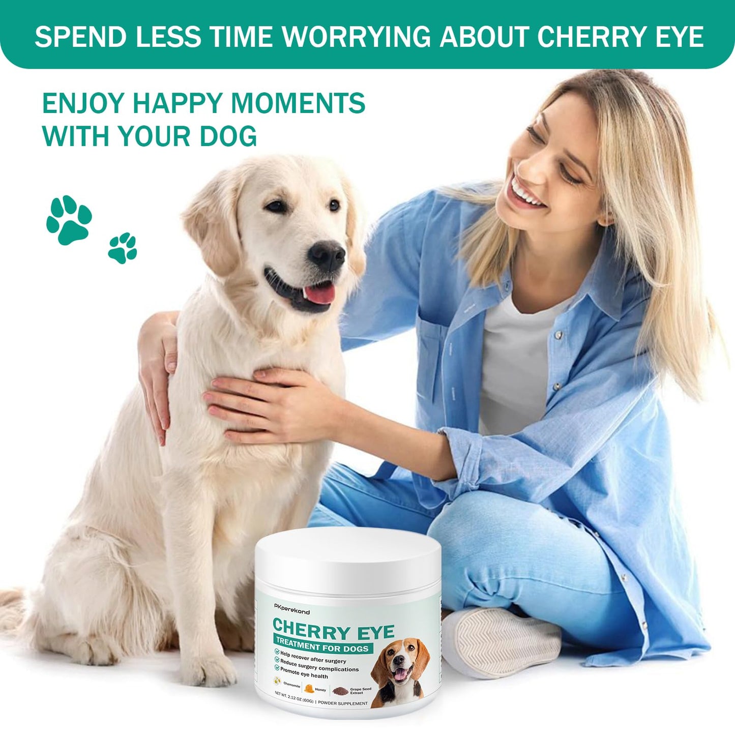 Cherry Eye Treatment for Dogs, Dog Eye Supplements for Recovery After Surgery, Reduces Redness and Swelling, Enhances Immunity, Improve Eye Health with Chamomile, Honey Powder, Grape Seed Extract