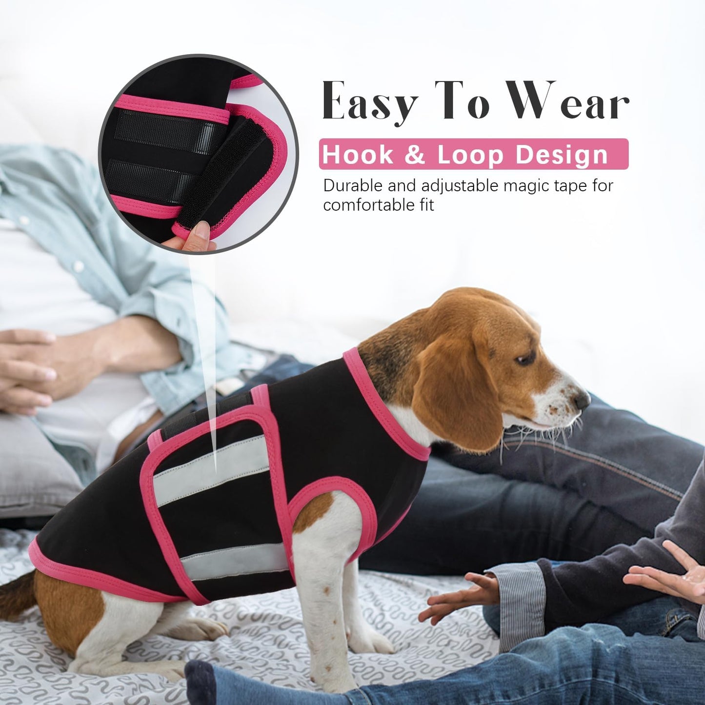 Allroaring Dog Anxiety Vest, Soft Dog Calming Shirt, Reflective Anti-Anxiety Vest Breathable Pet Anxiety Jacket Wrap for Fireworks, Thunderstorms, Separation, Travle, Vet Visits, Black L