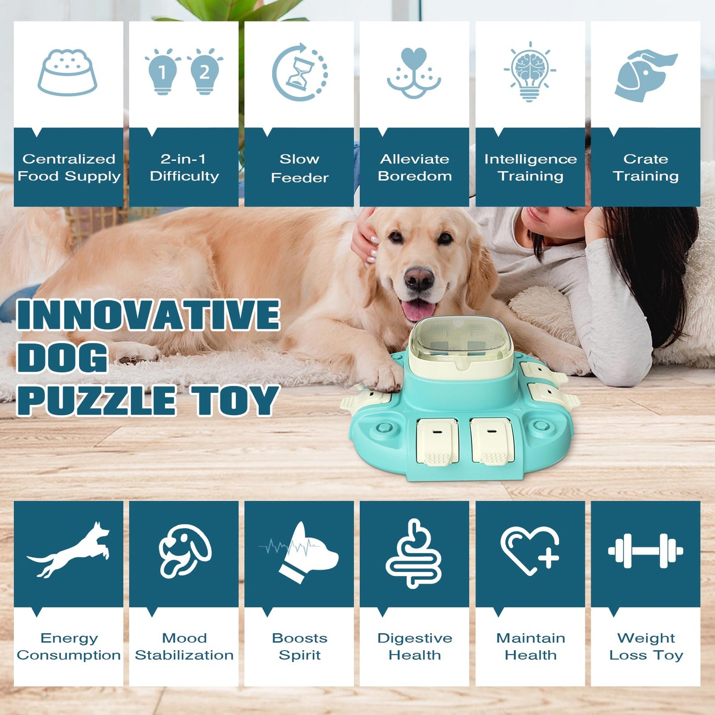 Dog Puzzle Toys 2 Level, Interactive Dogs Treat Puzzle Feeder Toy for IQ Training & Mental Stimulating, Fun Slow Feeder Dog Bowls, Large Medium Small Dogs Enrichment Toys