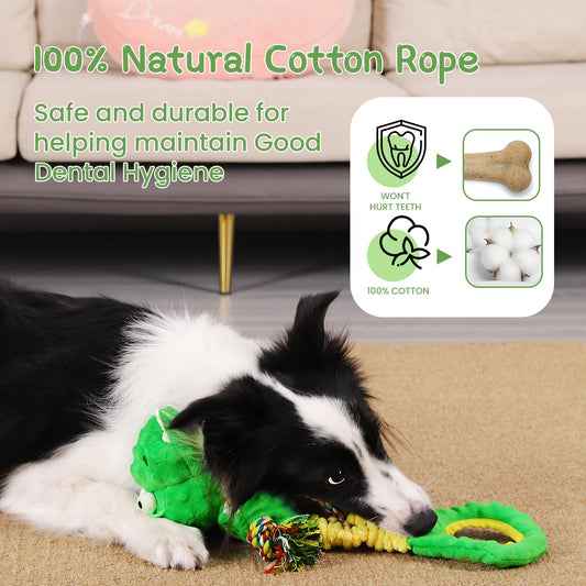 YINEYA Squeaky Dog Toys for Large Dogs, Interactive Dog Toys to Keep Them Busy, Puppy Chew Toys for Teething, Dog Tug of War Toys, Puppy Teething Toys