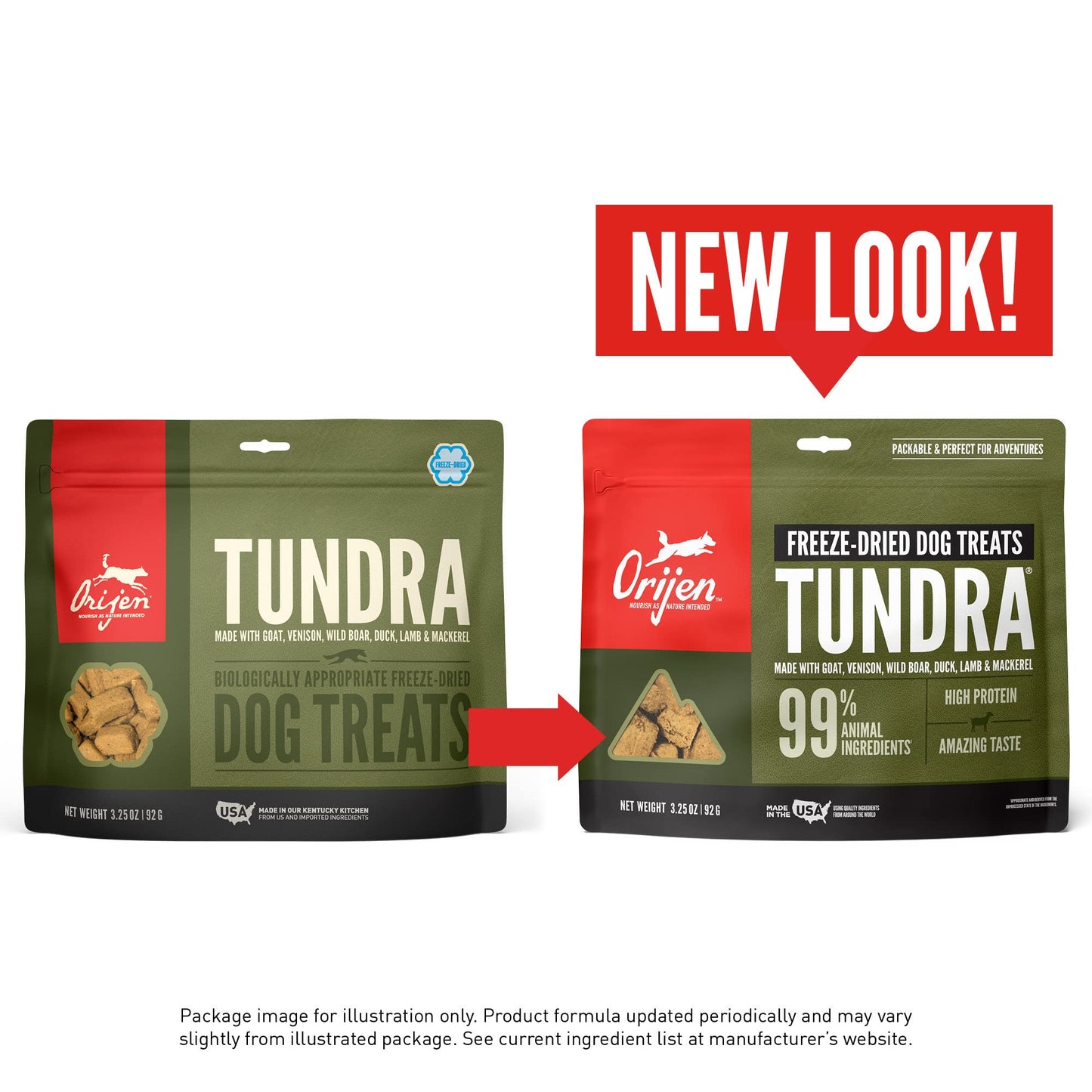 ORIJEN Grain Free High Protein Freeze Dried Dog Treats Tundra Recipe 3.25oz Bag