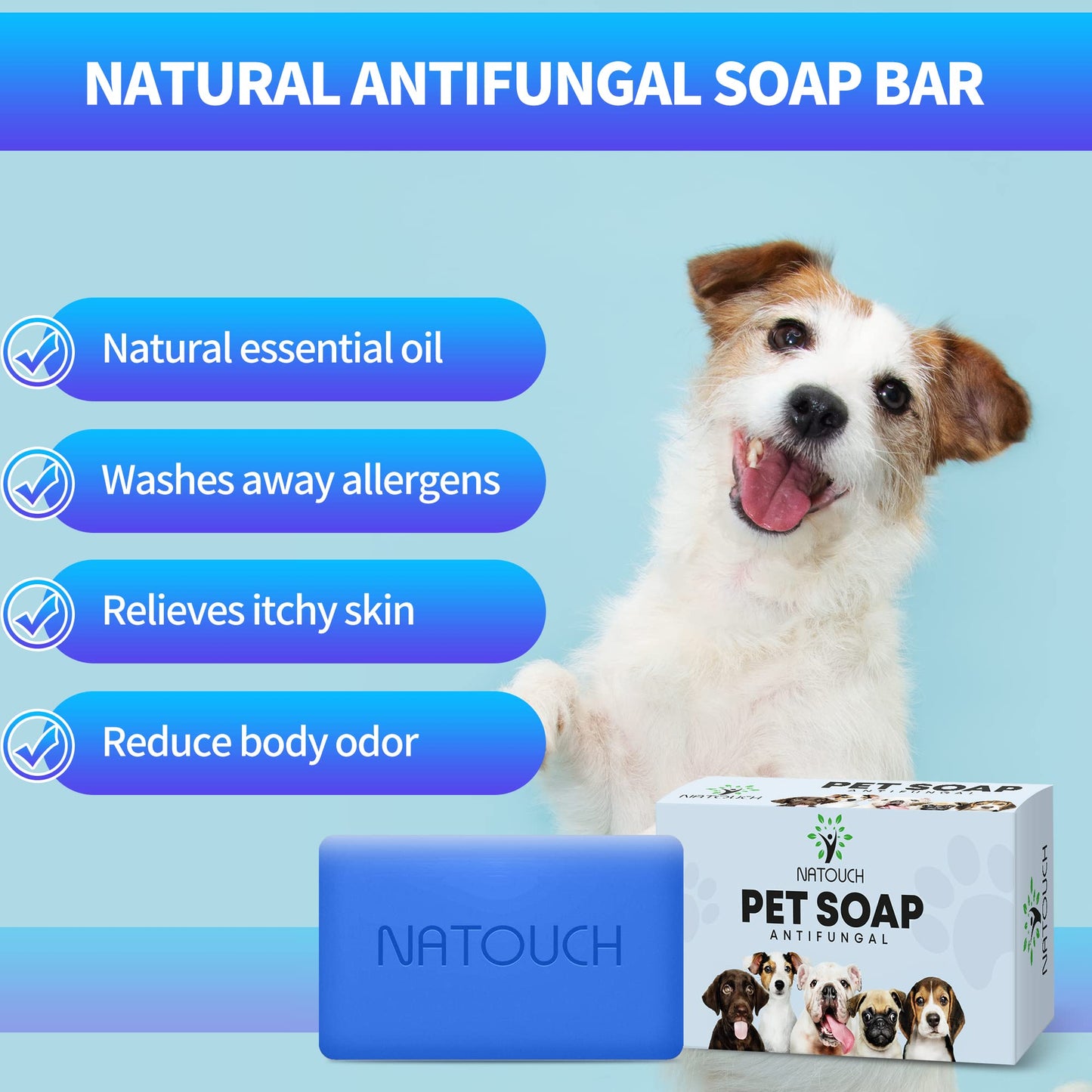 Natouch Antifungal Soap for Dog, Dog Shampoo for Allergies and Itching, Natural Soap Bar with Tea Tree Oil, and Lavender Oil, Helps with Infections & Fungus Irritation Itching