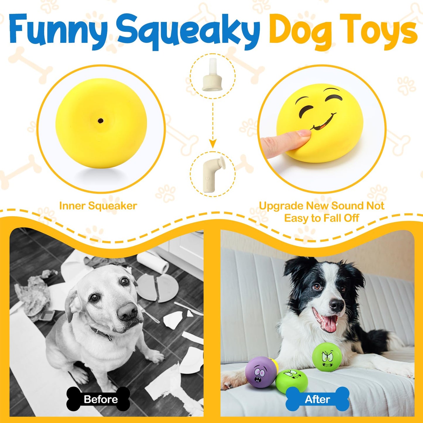 Hungdao 10 Pcs 2.8Inch Dog Squeaky Toys for Medium Breeds Funny Latex Squeaky Dog Balls Soft Rubber Cute Interactive Fetch Puppy Toys Balls for Small Medium Puppy Breeds Training