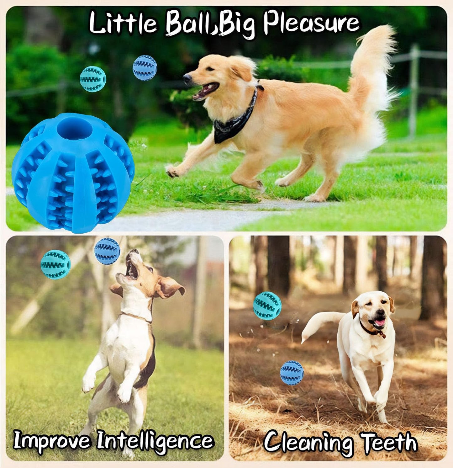 2 Pcs Non-Toxic Rubber Dog Toy Ball, 2.75 inch Durable & Tough Rubber Dog Treat Dispensing Puzzle Ball Chew Toy & IQ Training Toy for Small & Medium Sized Dogs (Blue & Turquoise)