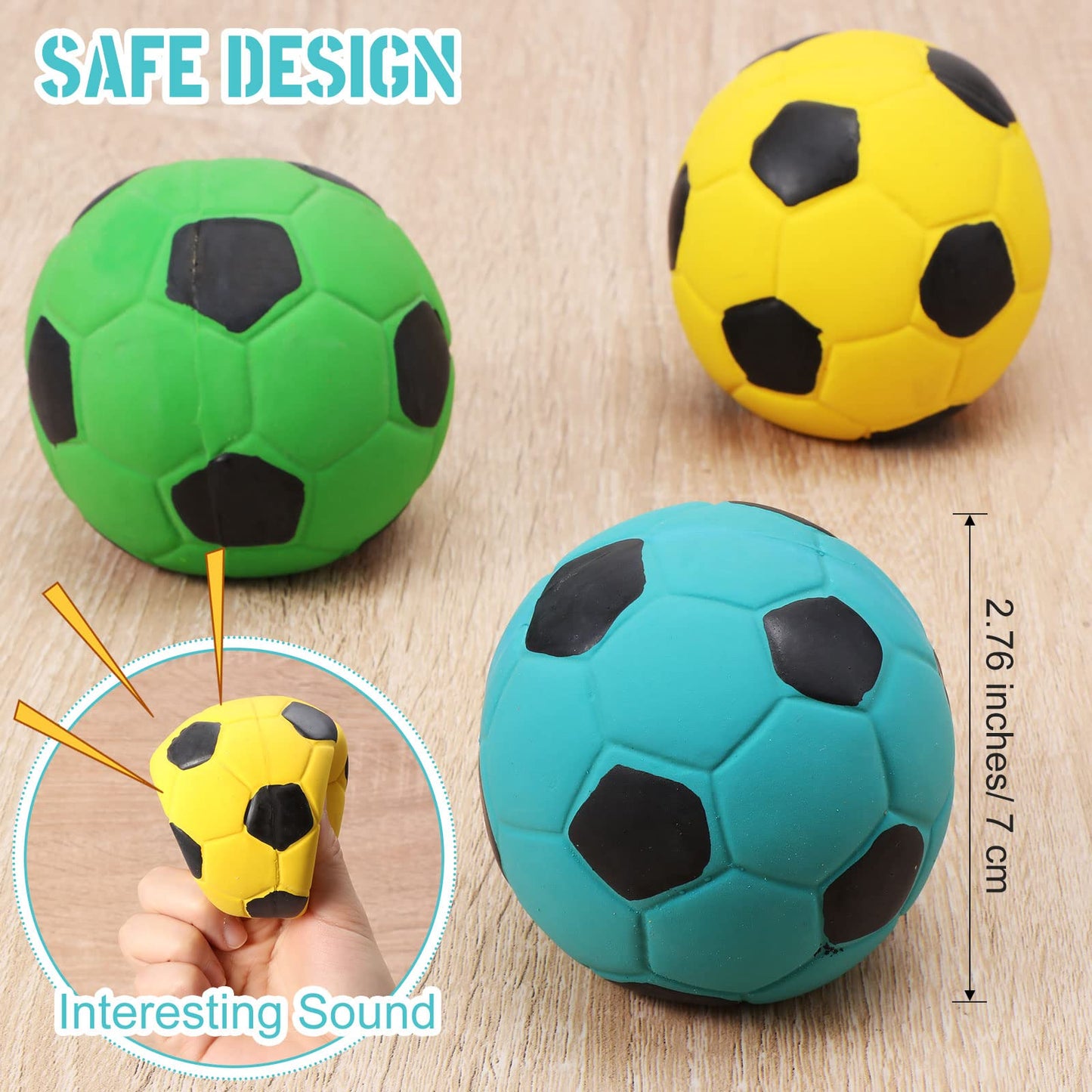 Sumind 9 Pcs Latex Squeaky Dog Toys Soccer Ball Interactive Fetch Toys Soft Football Puppy Chew Balls for Small Medium and Large Dogs(Yellow, Blue, Green)