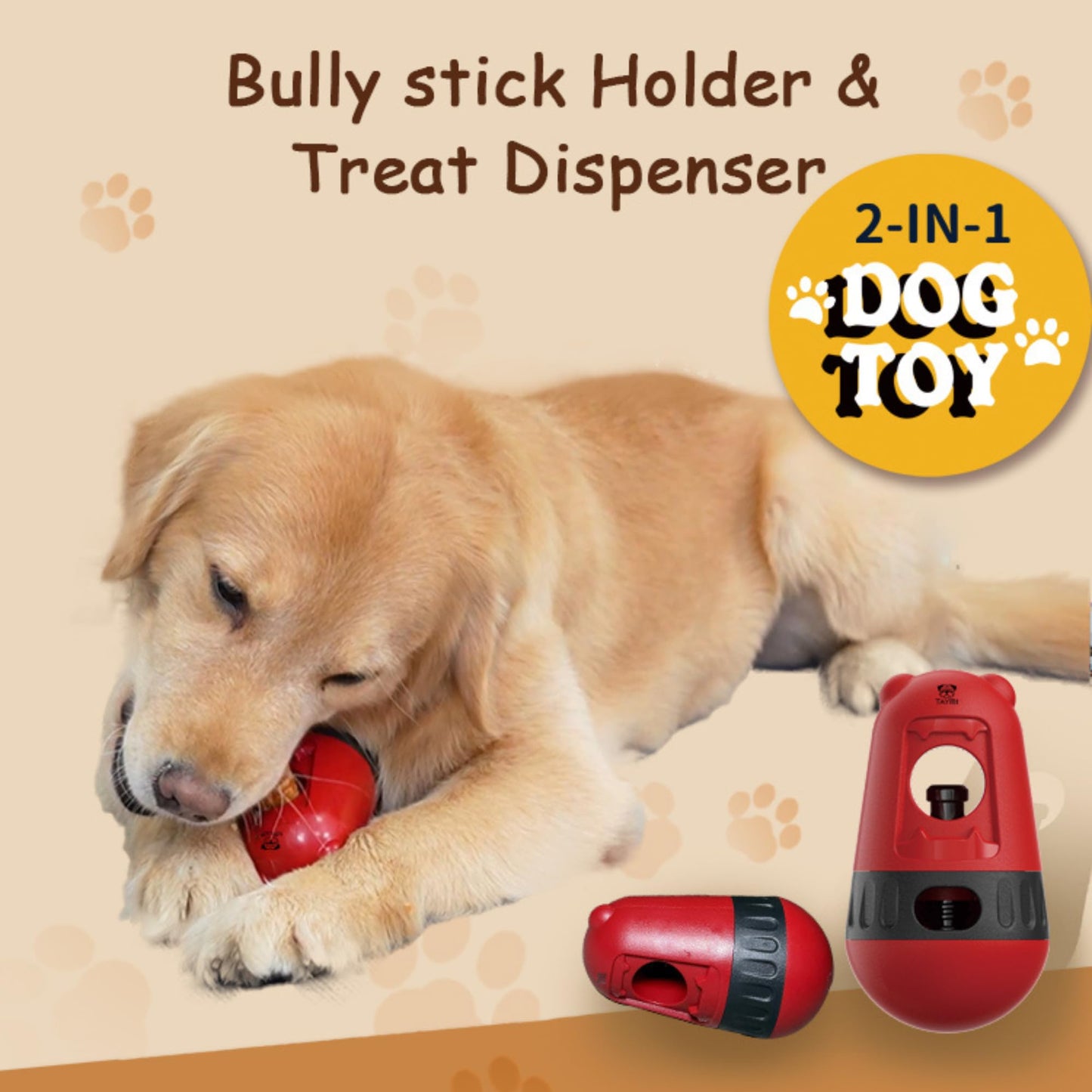 SafeChew 2 in 1 Treat Dispensing with Yak Chew Holder for Dogs – Dog Brain Stimulation Enrichment Puzzle Toy for Active Puppies, Bully Stick Holder for Super Chewers