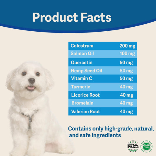 Allergy & Immune Support for Dogs – Soft Chews with Colostrum, Quercetin, Salmon Oil, Hemp Seed Oil, Vitamin C, Turmeric, Bromelain, Probiotics – Itchy Skin Relief, Seasonal Allergy Chews