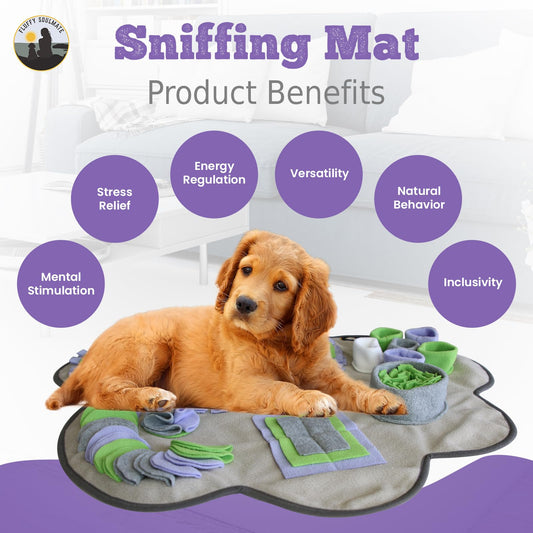 Fluffy Soulmate Paw Shaped Snuffle mat 29"x29" for Small, Medium, Big Size Dogs, Cats; Interactive Slow Feeding Sniffing mat for Mental Stimulation, Puzzle Toy for Encourages Natural Foraging Skills