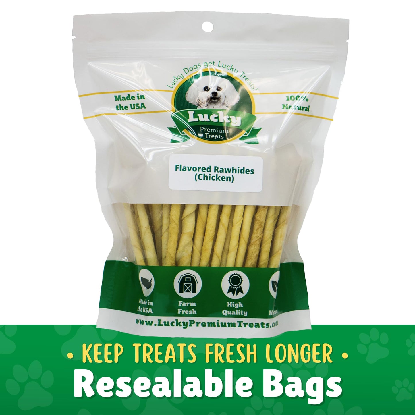 Chicken Basted Rawhide Twist Sticks Dog Treats – 25ct. Premium Rawhide Chew Sticks – Long Lasting Chicken Flavored Chews for Small Dogs Made in USA with Natural Beef Hide