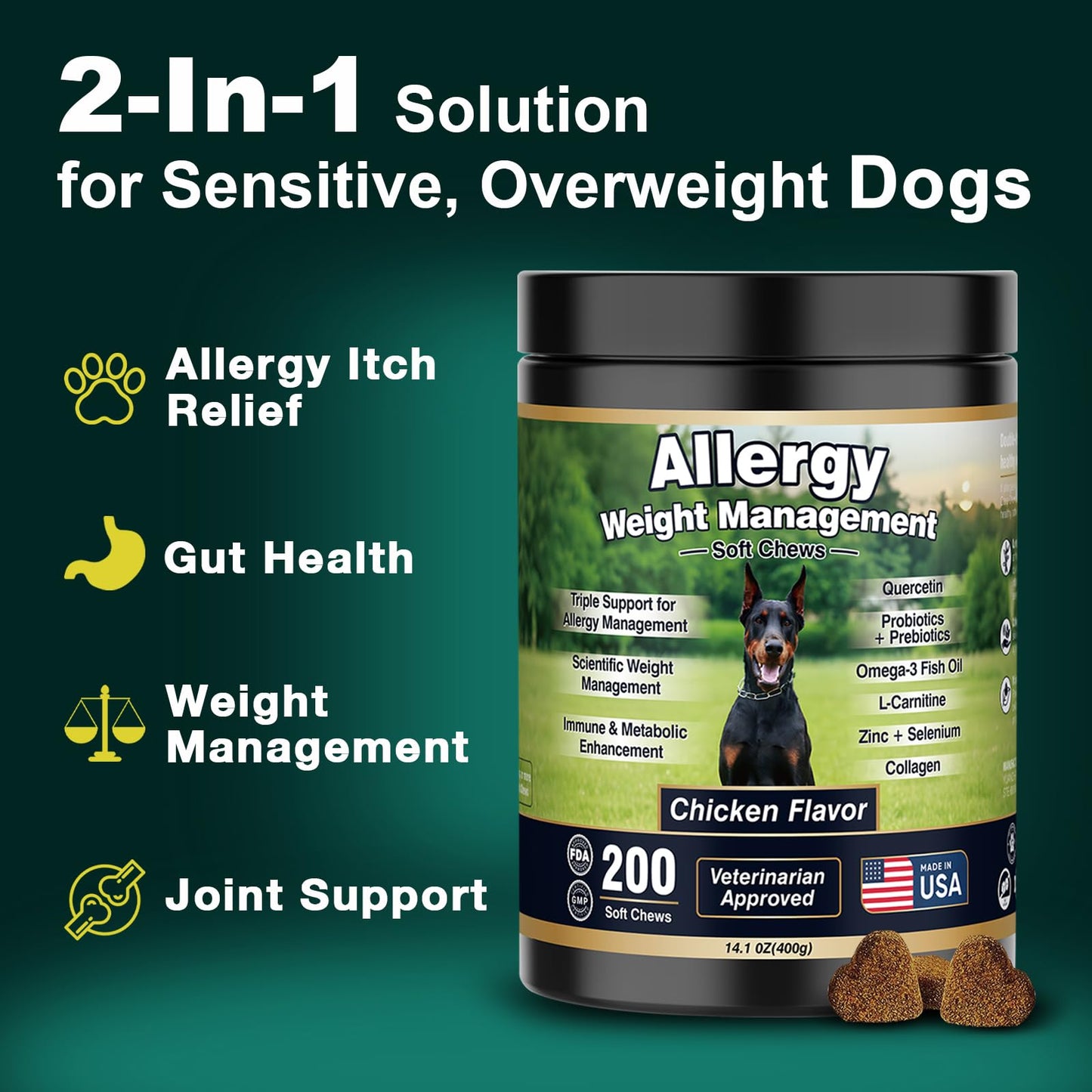 Dog Allergy Relief Chews Itching Skin is Human Multivitamin Pet Allergy Anti Itch Paw Relief and Immune Dog Chews Bites Antihistamine for Dogs Itching and Licking Weight Loss Management Support 200