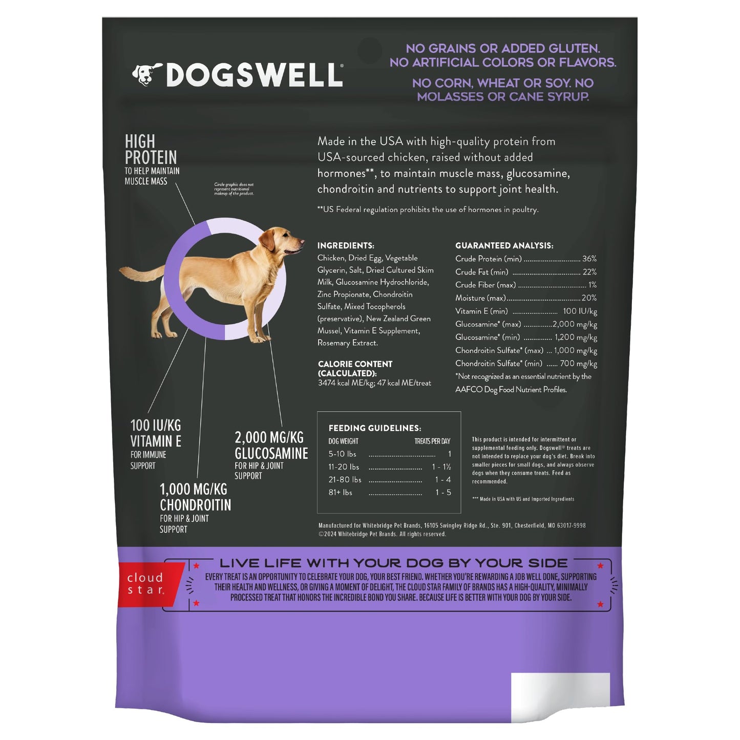 DOGSWELL Hip & Joint Dog Treats 100% Meaty, Grain Free, Glucosamine Chondroitin & Omega 3, Chicken Soft Strips 12 oz