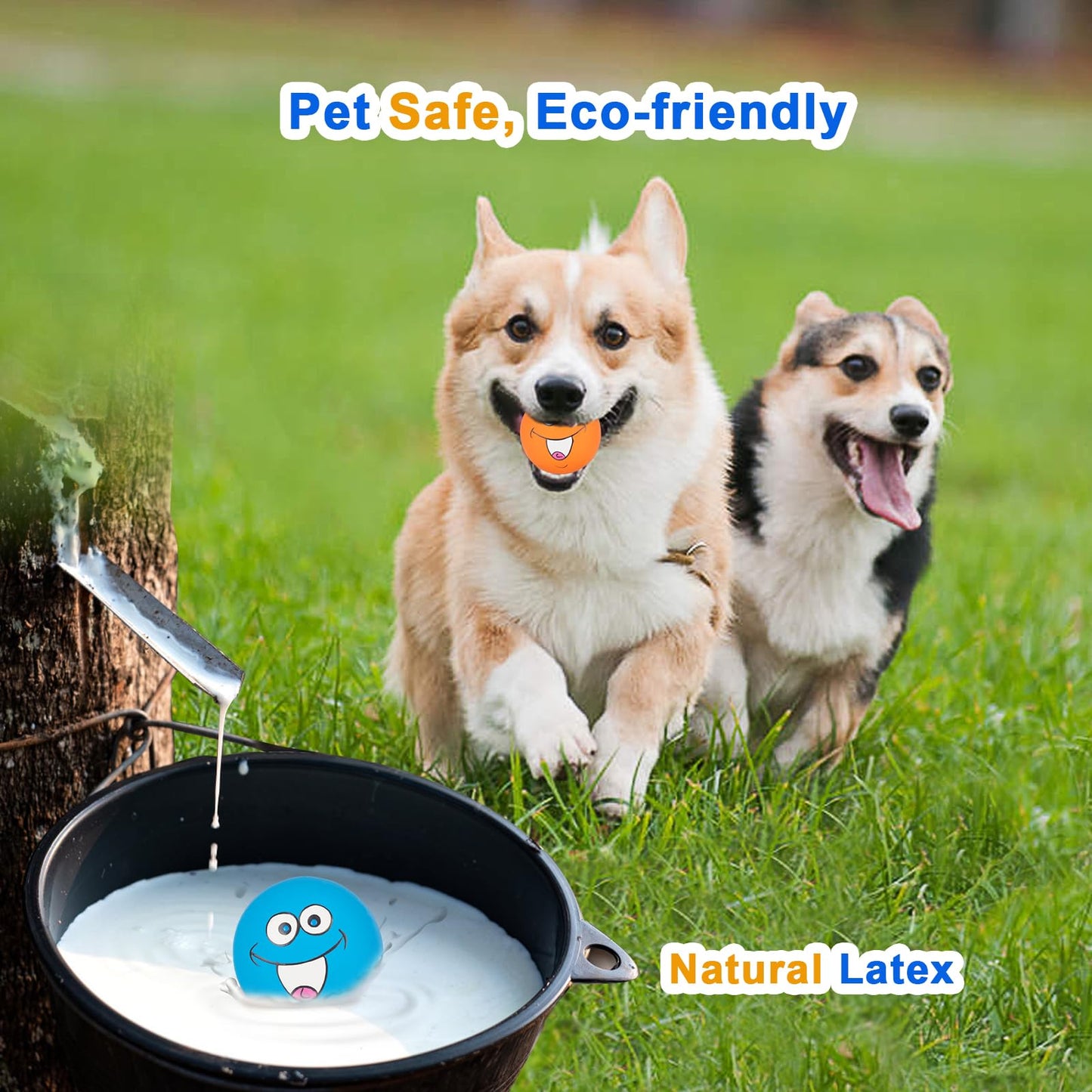gulucute Latex Squeaky Toys, Smile Face Squeaky Balls for Puppy Chewing, Durable Teething Rubber Soft Interactive Fetch Play Dog Balls (6 PCS)