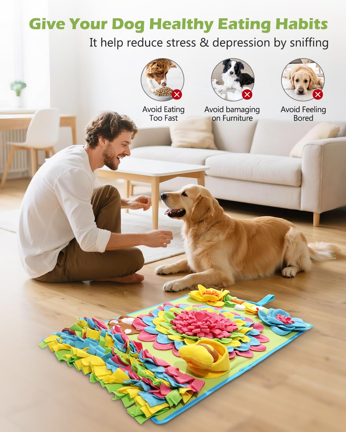 KeeKit Snuffle Mat for Dogs, 30.7x18.9 Inch Large Slow Feeder Mat, Mental Stimulation & Scent Training Toy, Washable Non-Slip Pet Feeding Mat for Boredom Relief, Encourages Foraging Skills