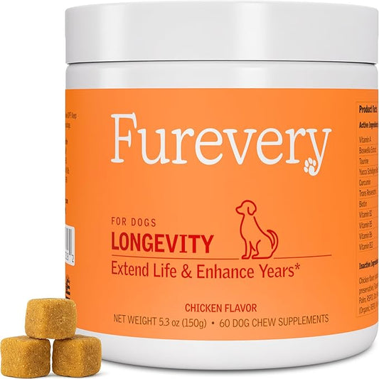 Longevity Dog Multivitamin, 11-in-1 Chicken Flavor Daily Chews | Supports Hip & Joint, Immune System, Skin & Coat, Heart, Energy & Vitality | Dogs 1 Year & Older (60 Count)