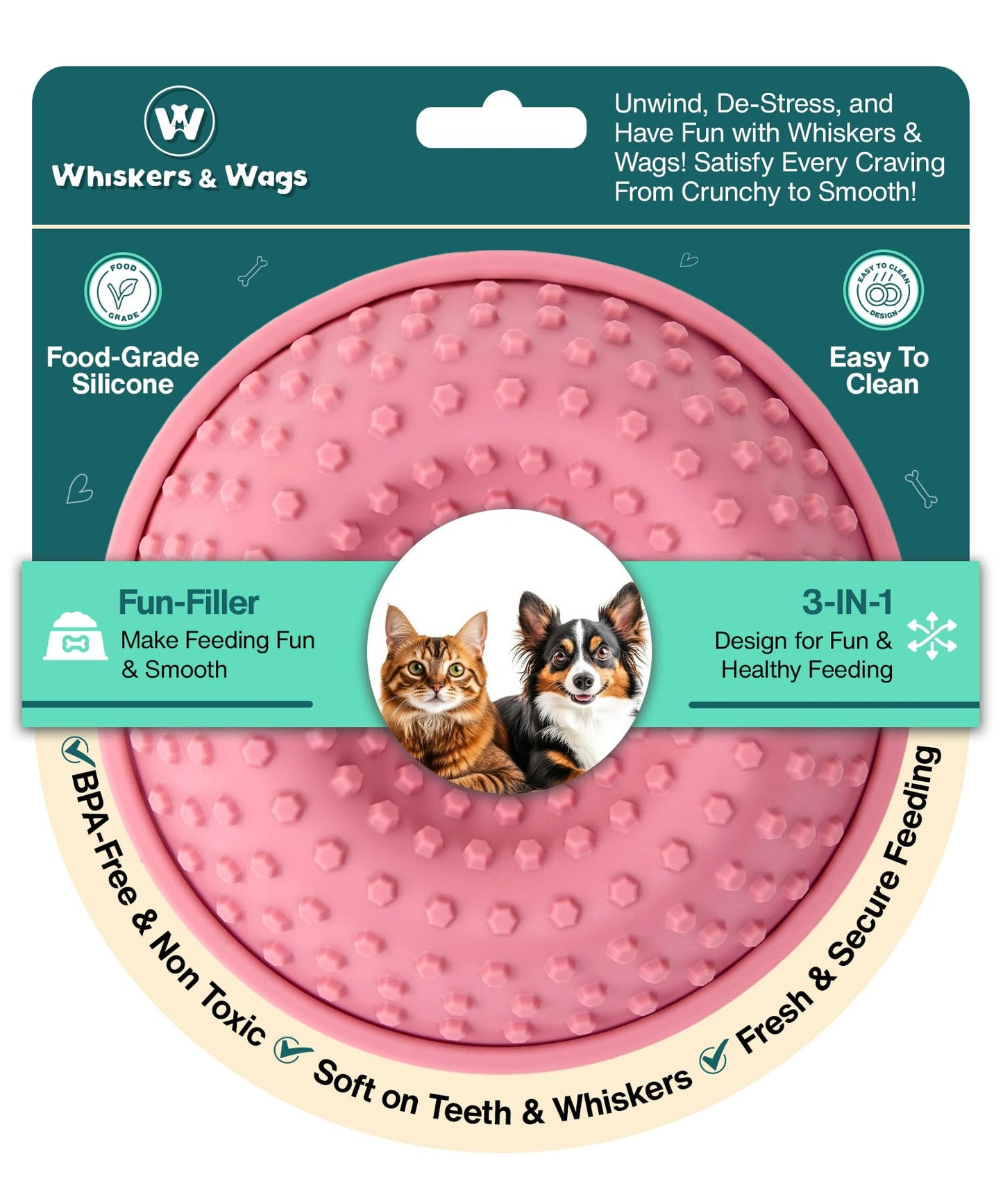 Whiskers & Wags Lick Bowl for Dogs & Cats | 3-in-1 Interactive Cat Slow Feeder Bowl & Licking Mat | XL Suction Cup for Stability | Silicone Vessel with Airtight Lid | Engaging Mealtime Solution