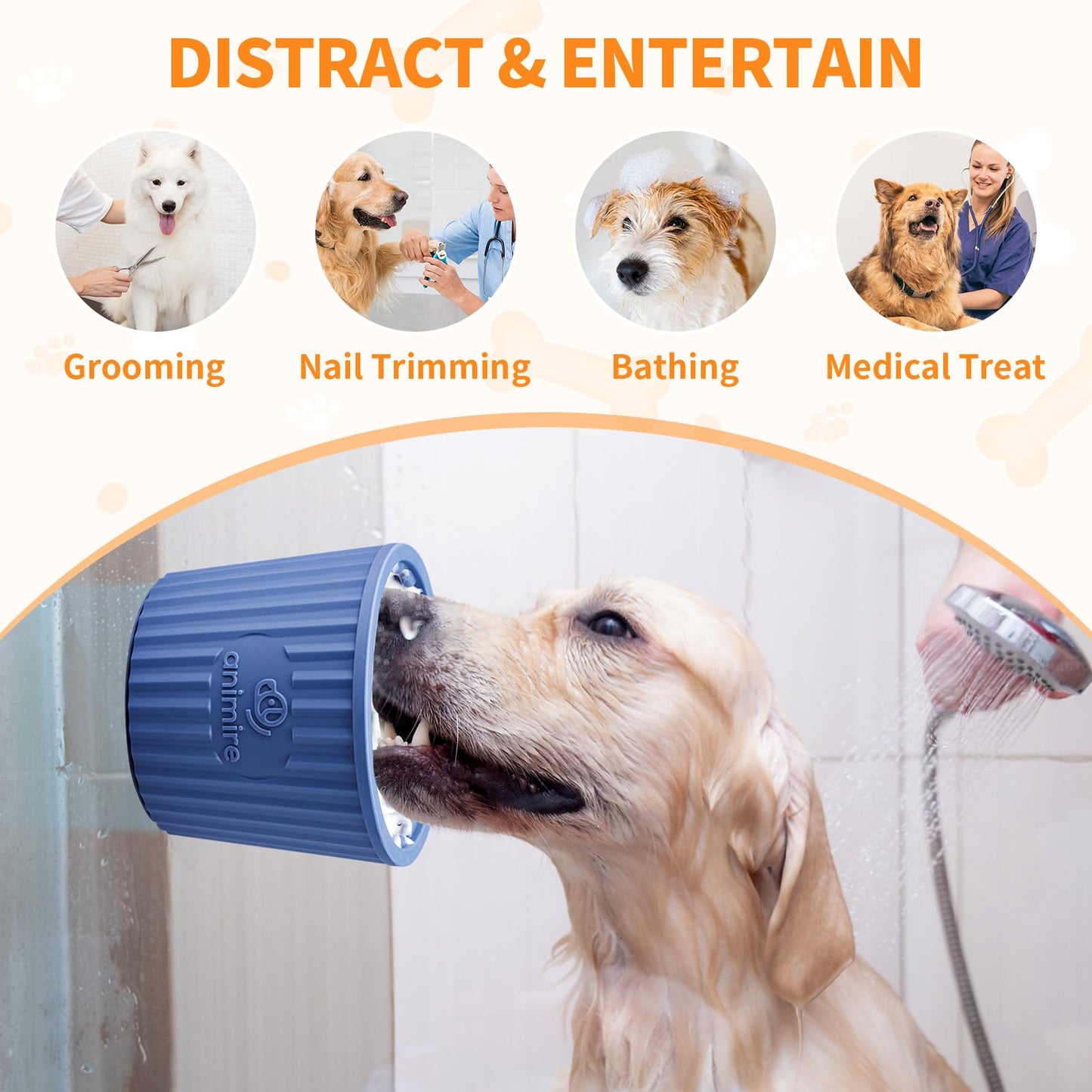 Dog Lick Bowl, Anxiety Relief Dog Licking Mat Freezer Treat Dispenser, Non-Slip Anti-Choking Silicone Slow Feeder Lick Bowl for Small Medium & Large Breed Dogs, BPA Free(Deep Blue,M-L)