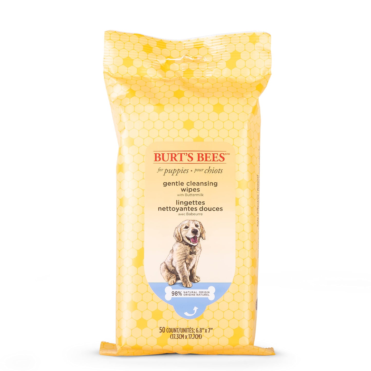 Burt's Bees for Pets Gentle Cleansing Puppy Wipes with Buttermilk, 98% Natural Origin Formulas, Hypoallergenic Dog Wipes Cleaning, Dog Cleaning Wipes, Dog Wipes for Paws and Butt, 50ct