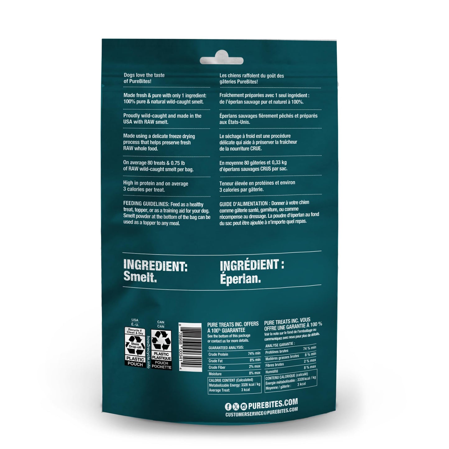 PureBites Wild Smelt Freeze Dried Dog Treats, 1 Ingredient, Made in USA, 2.1oz