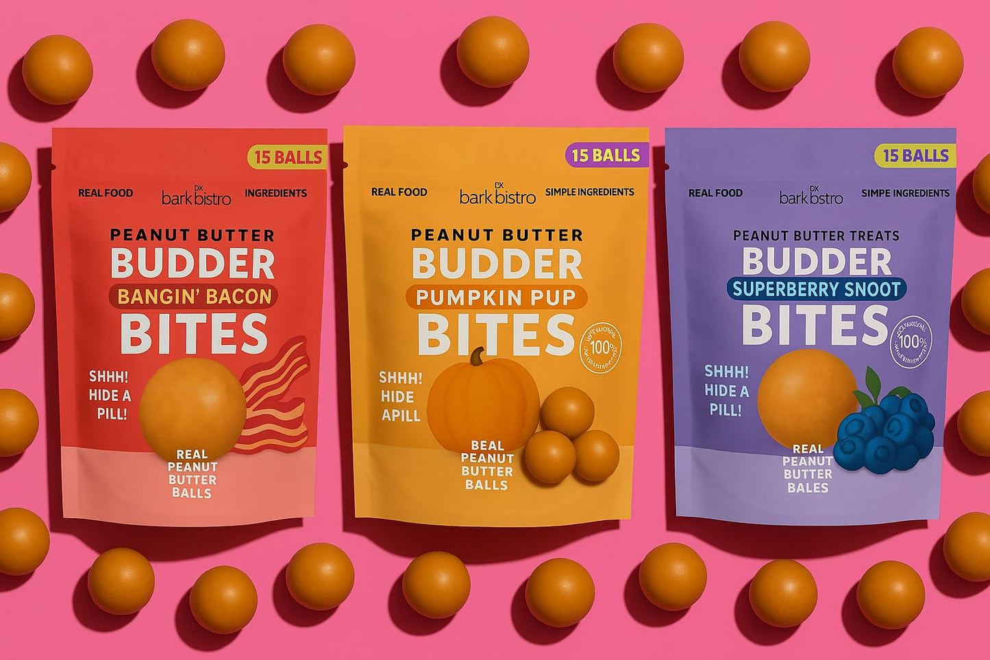 BUDDY BUDDER Superberry Snoot Bites, Natural Peanut Butter Dog Treats with Berry Flavor, Soft Peanut Butter Ball Treat or Use to Hide-A-Pill, 15 Balls, 5.3oz