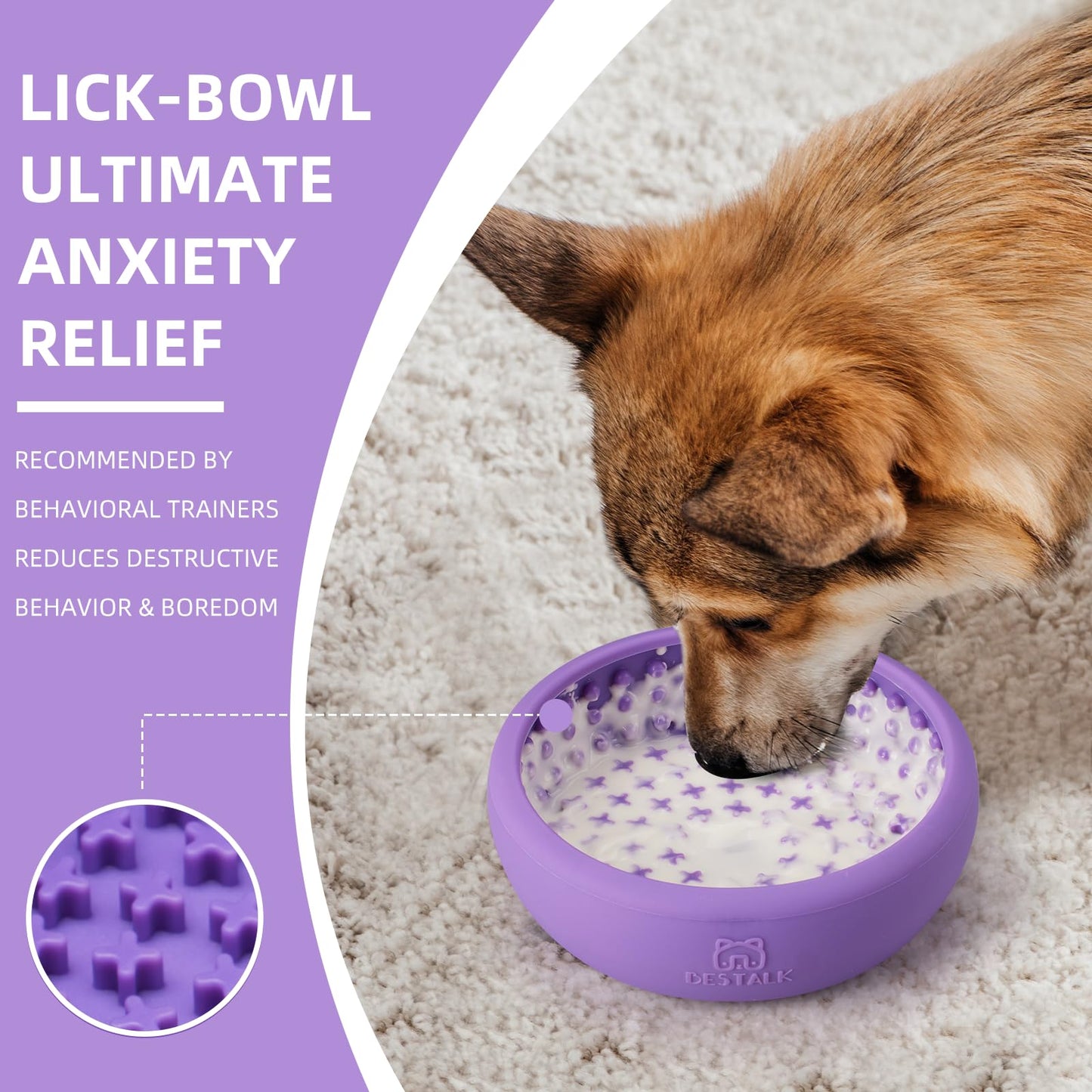 Dog Lick Bowl, Bestalk Anxiety Relief Lick Mat for Dogs, Non-Slip Freeze Licking Bowl Enrichment Puzzle Feeder for Distraction, BPA Free Silicone, Dishwasher Safe(Purple,S)