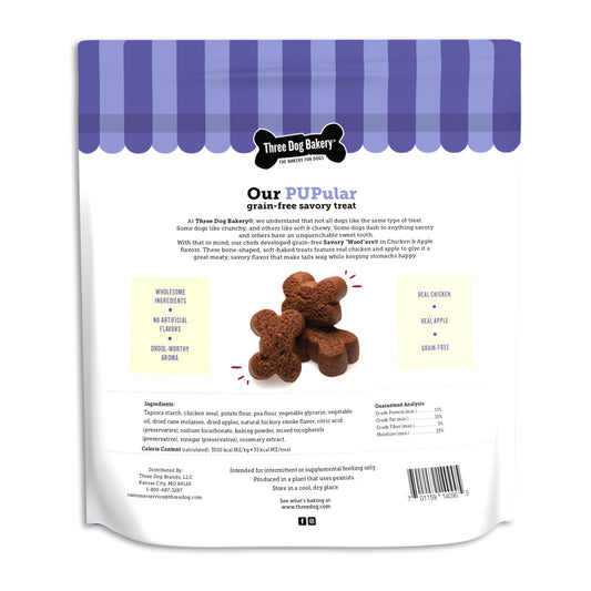 Three Dog Bakery Grain-Free Savory Woof ers in Chicken & Apple - Low Fat Dog Treats, Chicken & Apple Flavored Puppy Training Treats, Cookies for Dog Training Treats