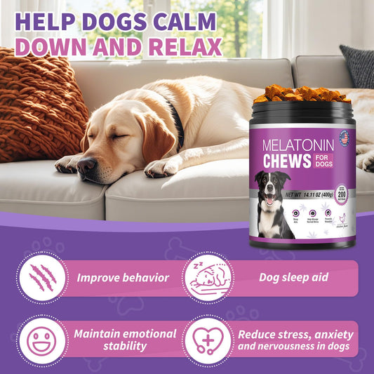 Calming Melatonin for Dogs Pet Chews Calming Treats for Sleep Aid Sleeping Pills Puppy Melatonin Bites Support Stress Anxiety Relief Separation for Small and Large Dogs 200ct (Chicken Flavor)
