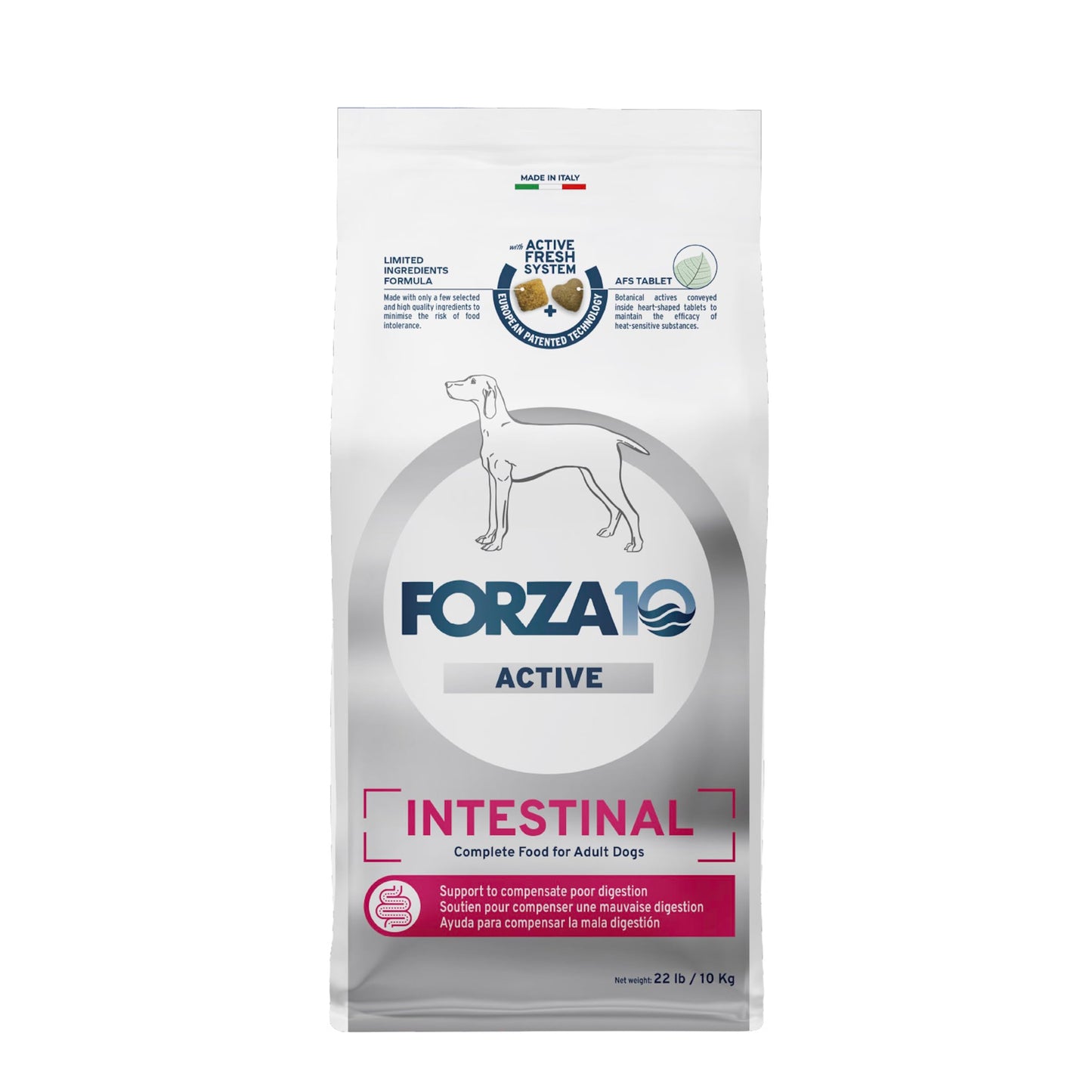 Forza10 Active Intestinal Dry Dog Food - 22 Pounds, Hydrolyzed Dog Food with Probiotics, Gastrointestinal Limited Ingredient Formula for Digestive Support and Sensitive Stomach, Fish Flavor