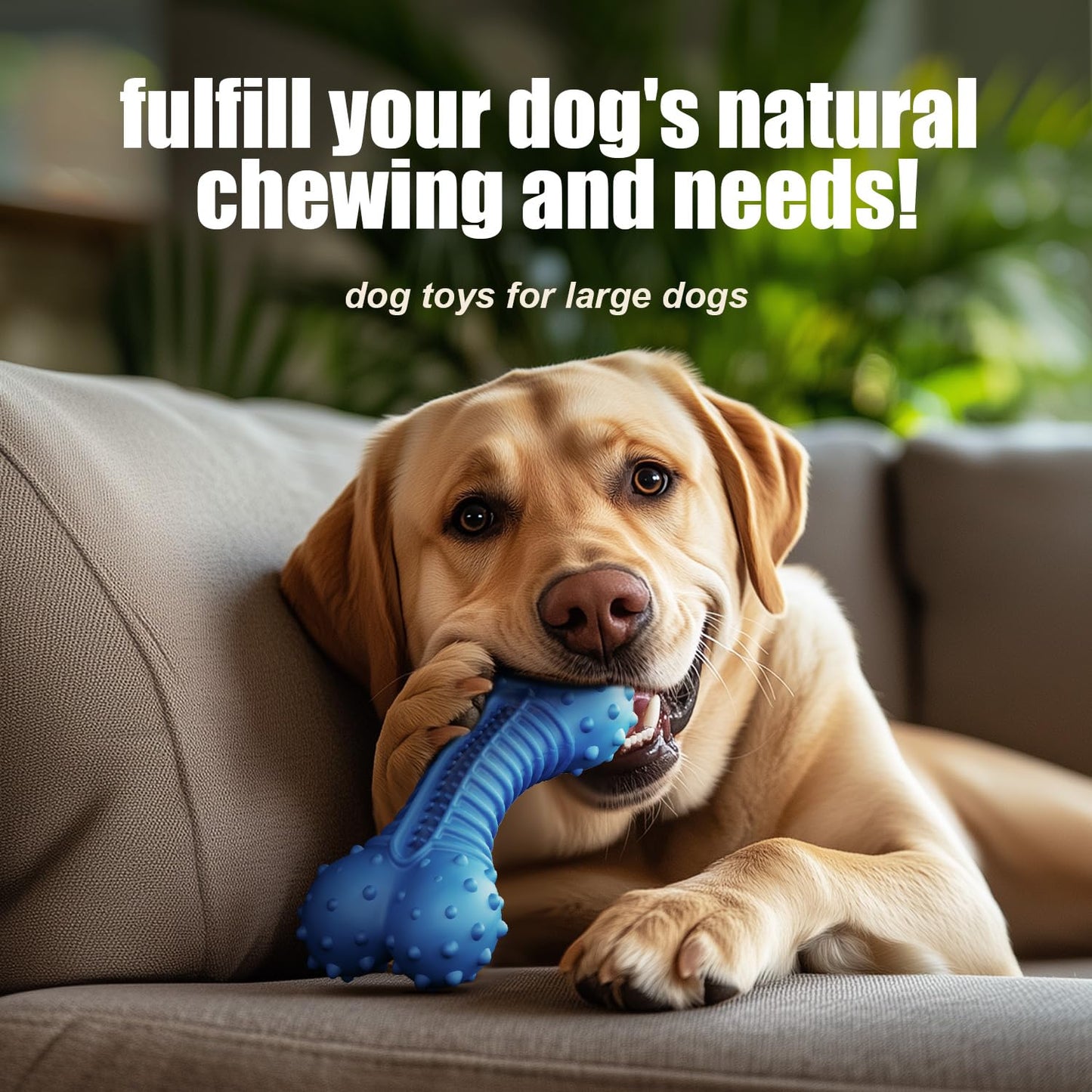 Ouilter Dog Toys for Aggressive Chewers, Chew Toys for Medium Large Dogs, Durable Natural Rubber Toys with Bacon Flavor, Indestructible Dog Toy,Blue