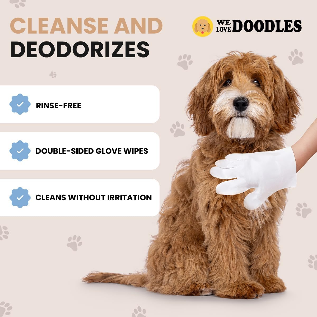 We Love Doodles Dog Gloves Wipes & Dog Shampoo Bundle - Pet Bathing Wipes for Dogs, Paws, Face, Body, Ears, Shampoo for Dogs Matted Pet Hair, Sensitive Skin Shampoo for Puppies