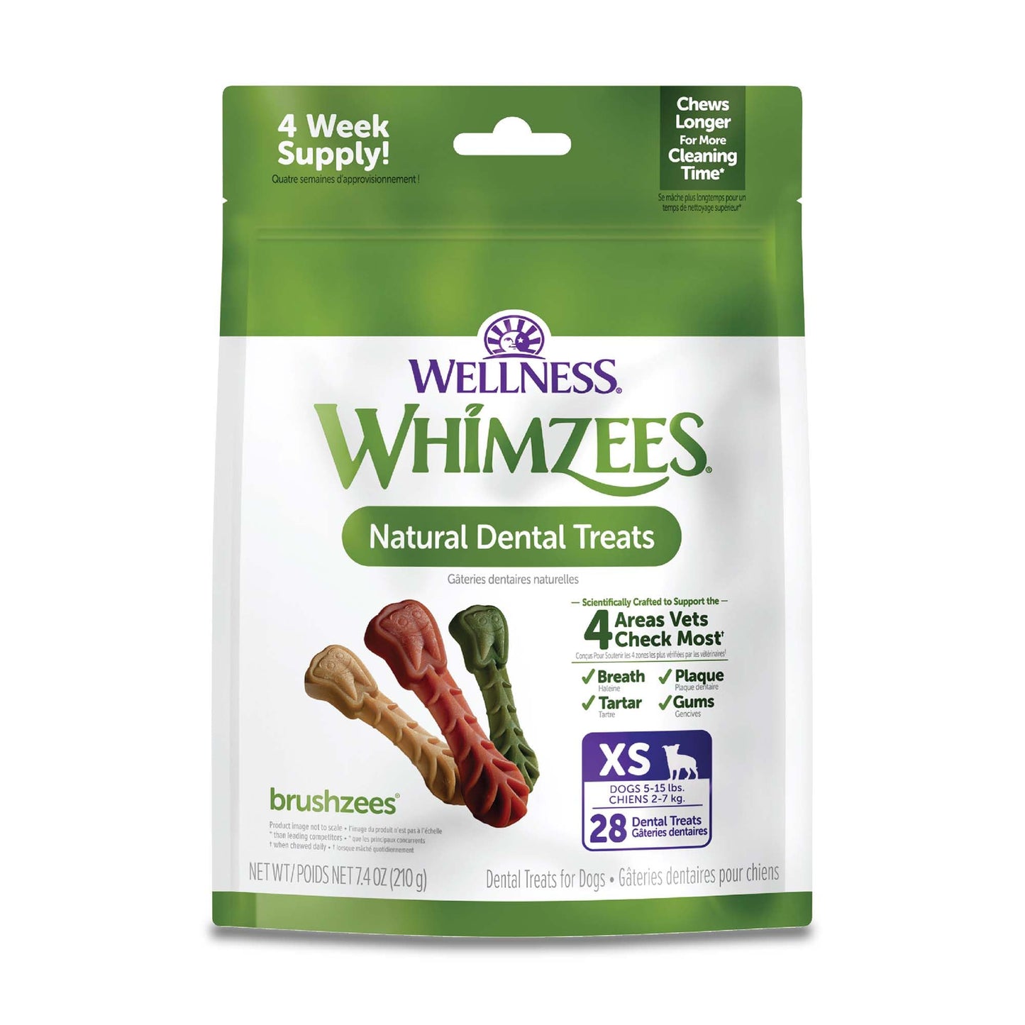 WHIMZEES Wellness Daily Brushzees Dog Dental Treats, Natural Chews, Extra Small Size Stick, (28 Count)