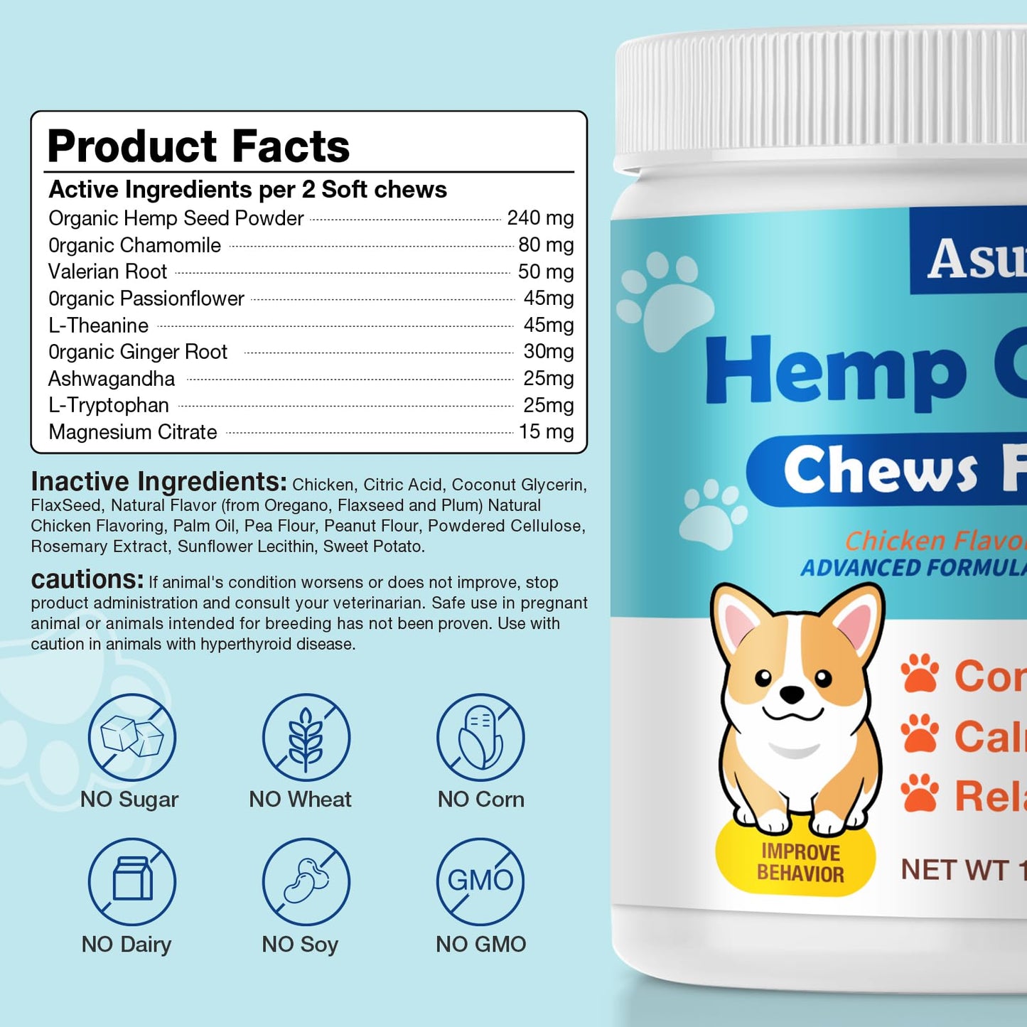 Calming Chews for Dogs - Advanced Hemp Dog Calming Chews - Anxiety Relief Treats - Dog Supplement for Barking, Vet Visits, Stress, Separation, Fireworks, Joint and Hip Health Support 180 Soft Chews