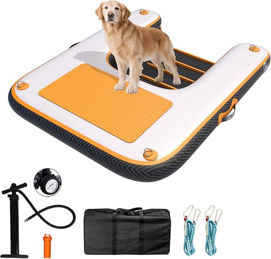 ALIFUN Inflatable Dog Ramp Floating Dock Water Raft Ladder for Pool, Boat, Non-Slip EVA Floating Ladder for Dog Up to 220 LBs Borange 140CM Length