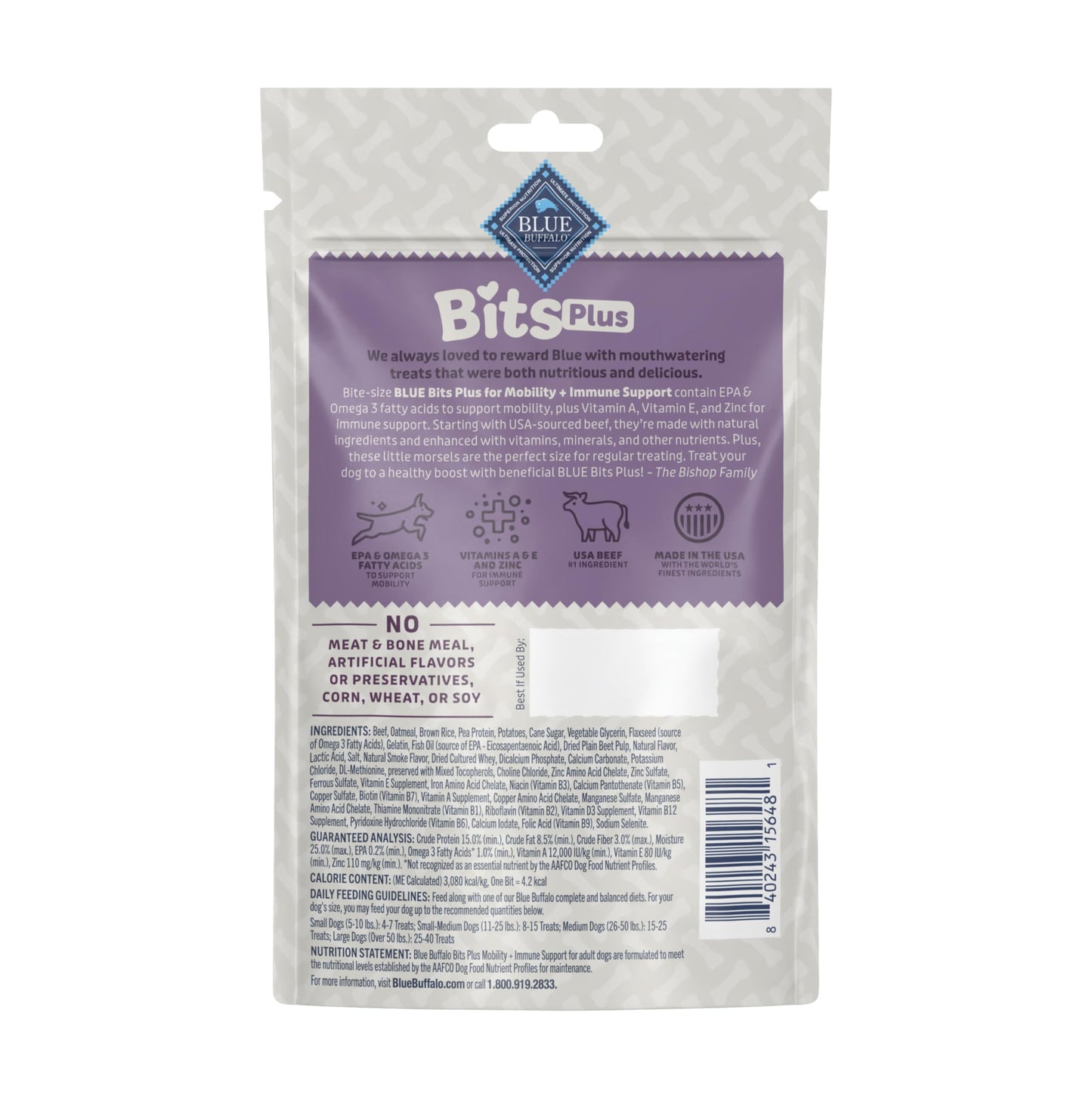 Blue Buffalo Blue Bits Plus Mobility and Immune Support Daily Benefit Dog Treats, Soft & Chewy Beef Morsels, 3.5-oz. Bag