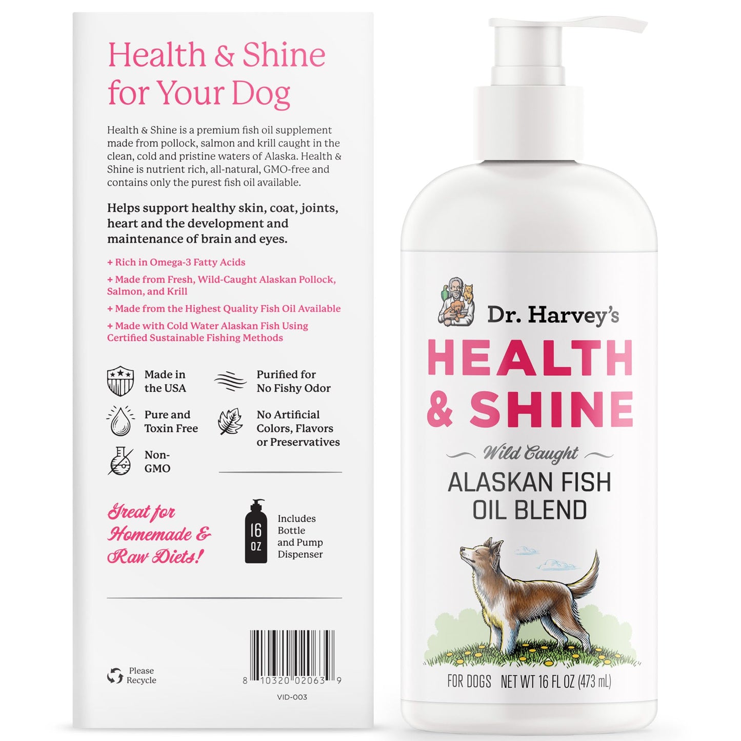 Dr. Harvey's Health & Shine Alaskan Fish Oil Blend for Dogs - Supports Healthy Heart, Brain, and Eyes (16 fl. oz.)